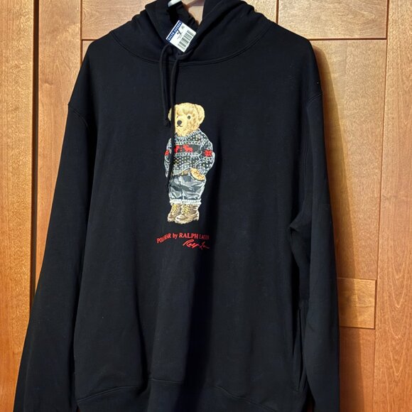 Polo Ralph Lauren Men Polo Bear Fleece Hoodie Black Cotton Pullover XL/ TG $188 - Picture 6 of 7